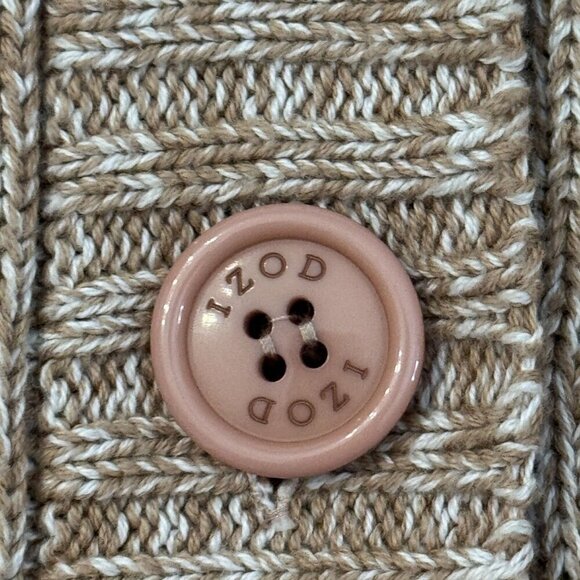 Izod Heather Tan Textured Geometric Print Knit Cardigan Sweater Shawl Collar M - Picture 7 of 13